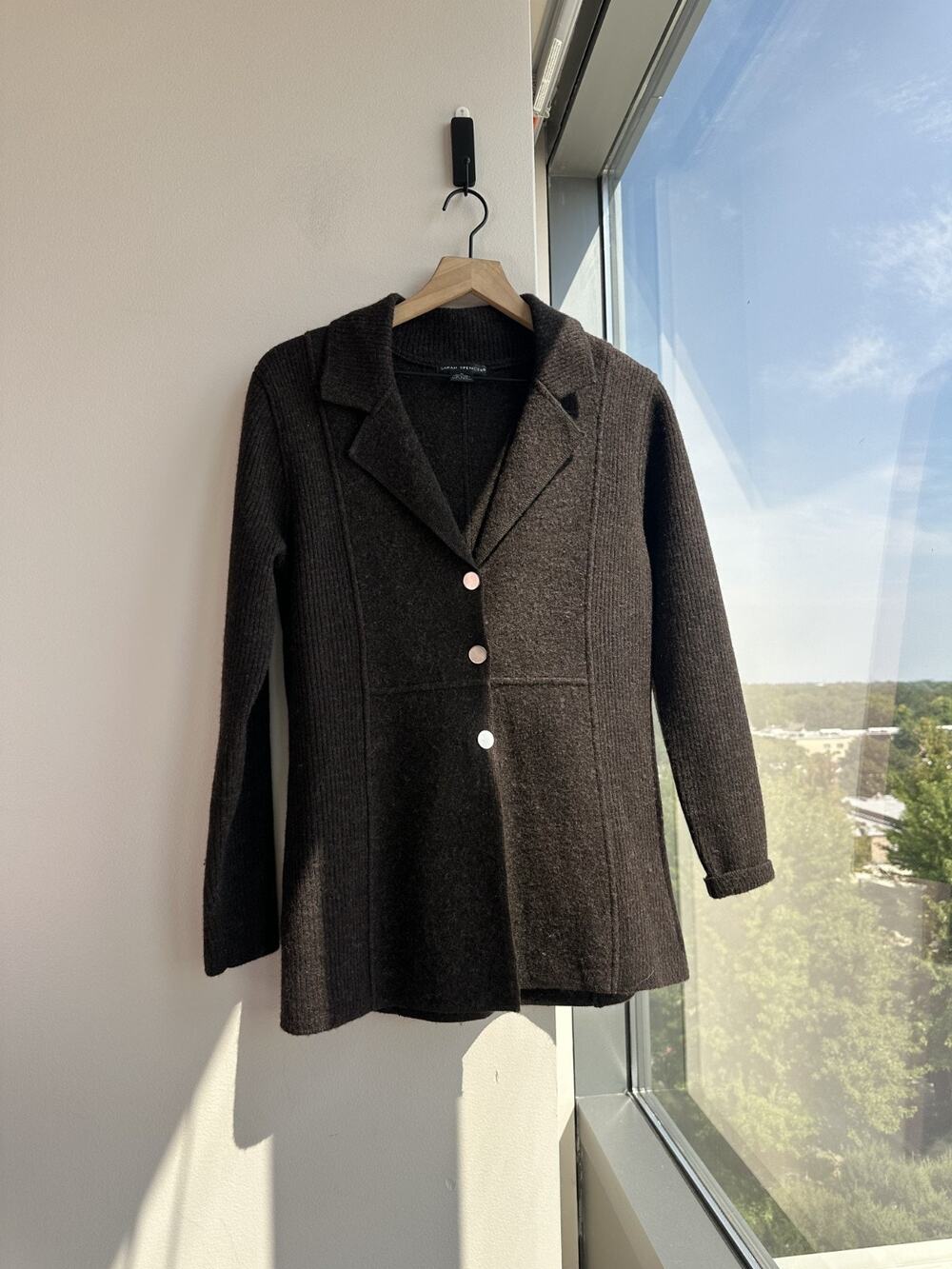 Sarah Spencer Women's Dark Brown 100% Wool Knit Cardigan Sweater Sz M
